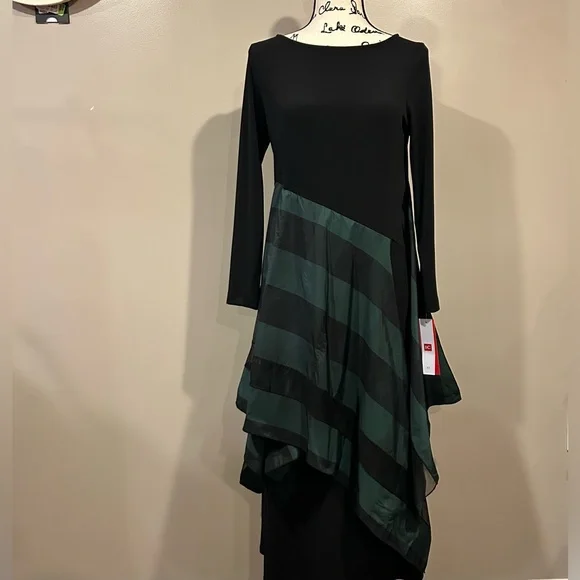 IC Collection Apron ITY Boat Neck Asymmetrical Contrast Layered Dress - Picture 6 of 8